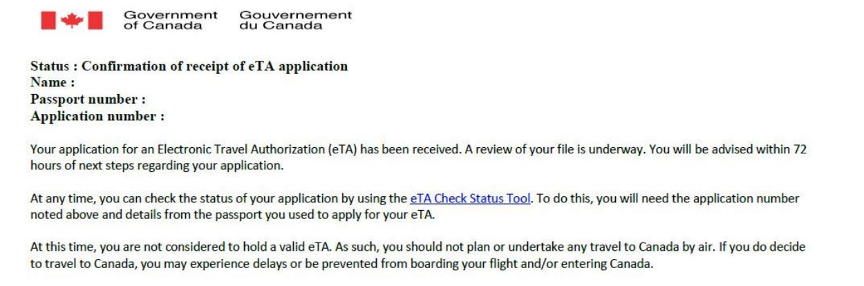 eTA 申請流程 | IRCC 電子郵件確認申請