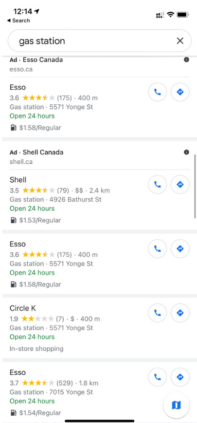 加拿大慳錢攻略2 | Google Map 油價